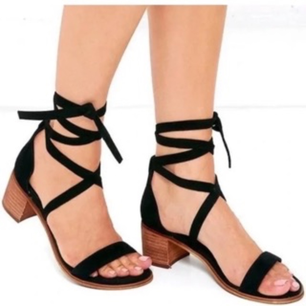 Steve Madden Rizzaa Black Suede Leather Heeled Sandals - Size 7